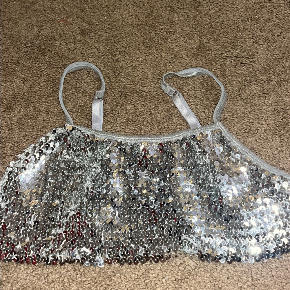 Disco Ball Silver Sequin Crop Top backless